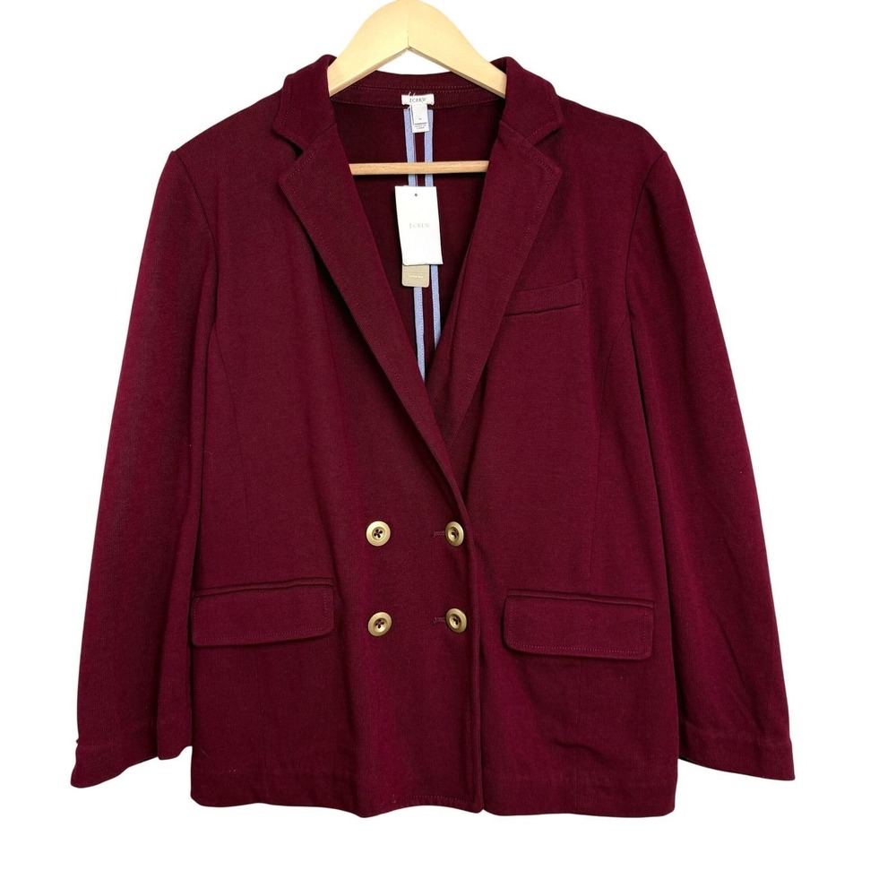 NEW J.Crew Womens Burgundy Knit Double Breasted Blazer Gold Buttons XL 21114 VBU